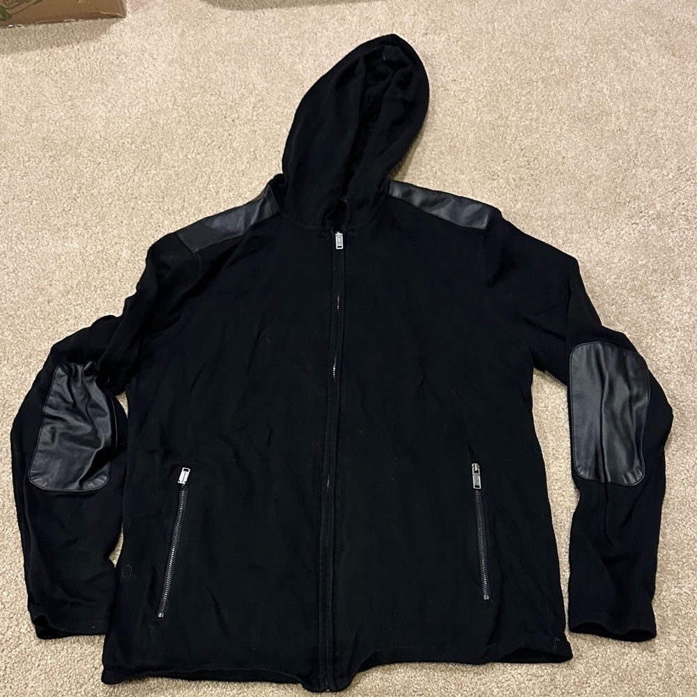 Michael Kors Black Hooded Jacket with Faux Leather Details
